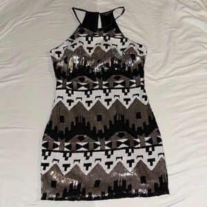 My Michelle Black and Silver Geometric Mini Dress